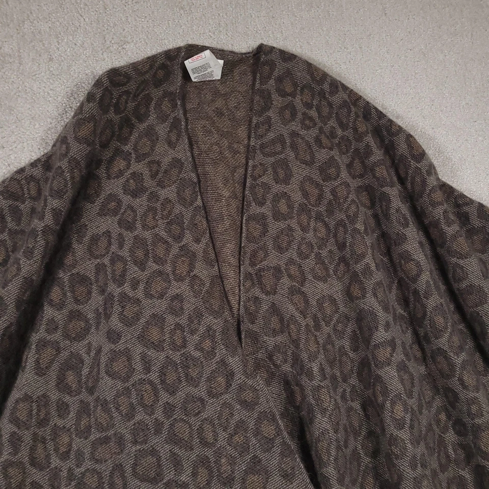 Poncho Woolrich Chal Mujer Talla Única Marrón Leopardo Estampado Animal Flecos Envoltura Foto 3 de 4