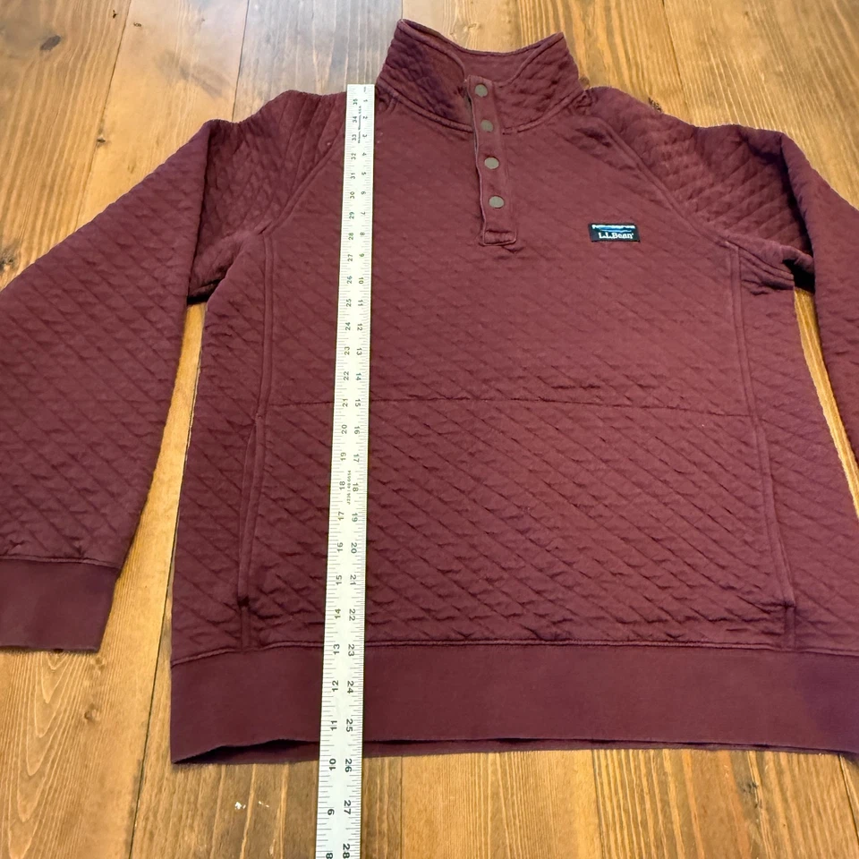 LL Bean выстеганная толстовка мужская средний темно-бордовый 1/4 кнопка насмешливый воротник - Изображение 2 из 4