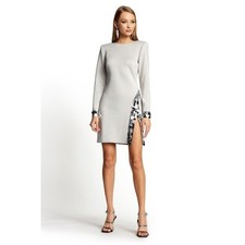 SHO Loren Silver Sequin Shoulder Pads Neoprene Grey Long Sleeve Dress Size S