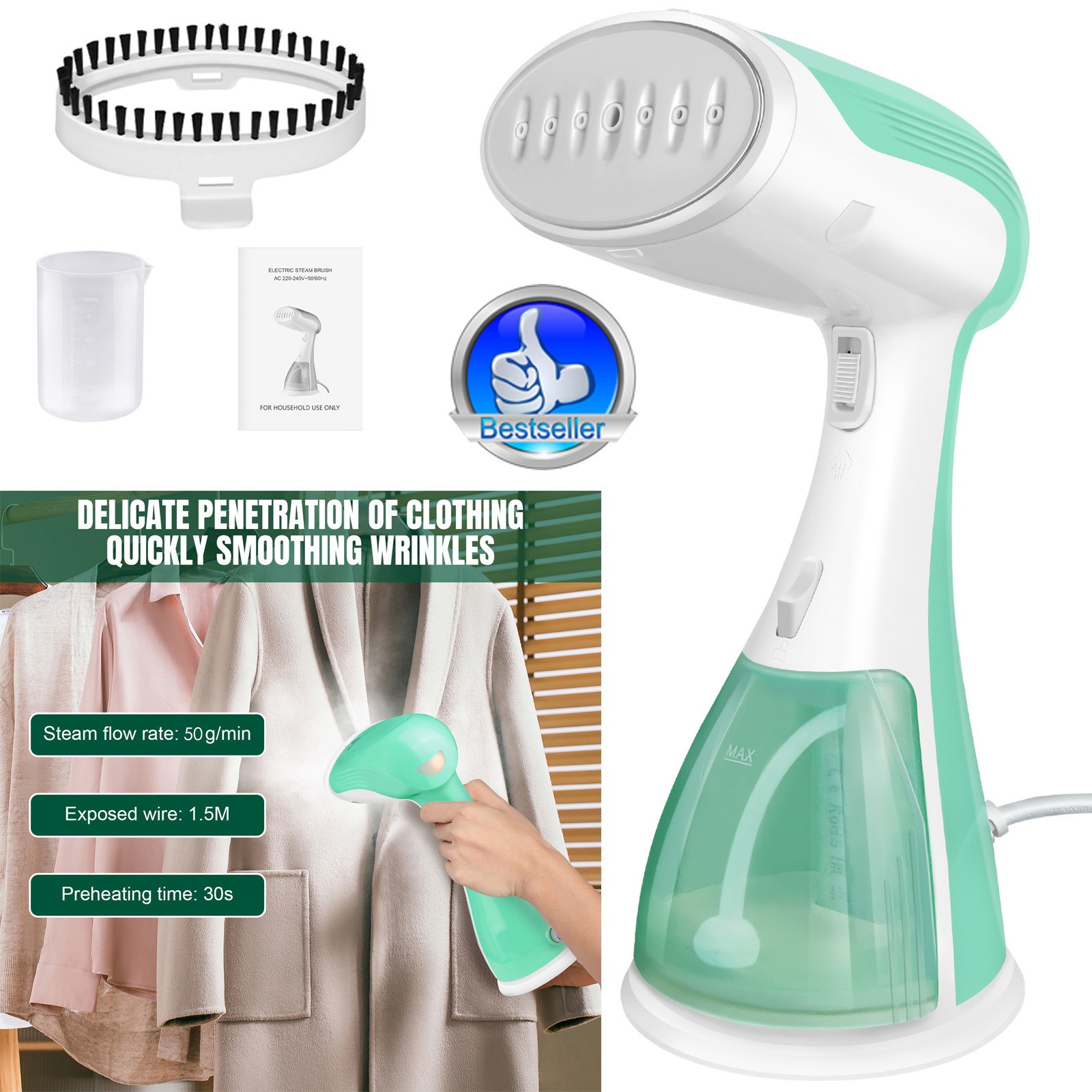 4800W Garment Clothes Steamer Handi Steam Max Pro Iron Heat Fast Edition 50g/min