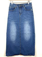 Y2K Retro High-Waisted Stretch Denim Maxi Skirt Womens 8 Blue Jean Modest NWOT