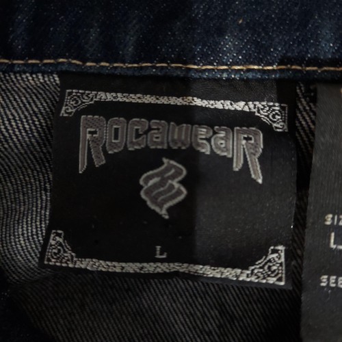 Rocawear Denim Jacket Mens Large Jean Trucker Hip Hop Streetwear Embroidered - Picture 7 of 12