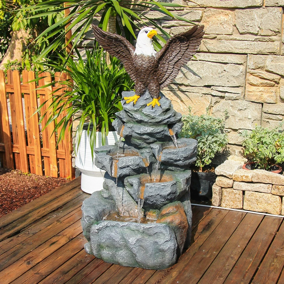 Elegant Bald Eagle Waterfall Fountain – 38.58" Outdoor Garden Sculpture - Image 3 of 4