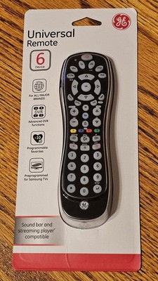 GE Universal Remote Control 6-Device Black Works All Major Brands -FREE SHIPPING