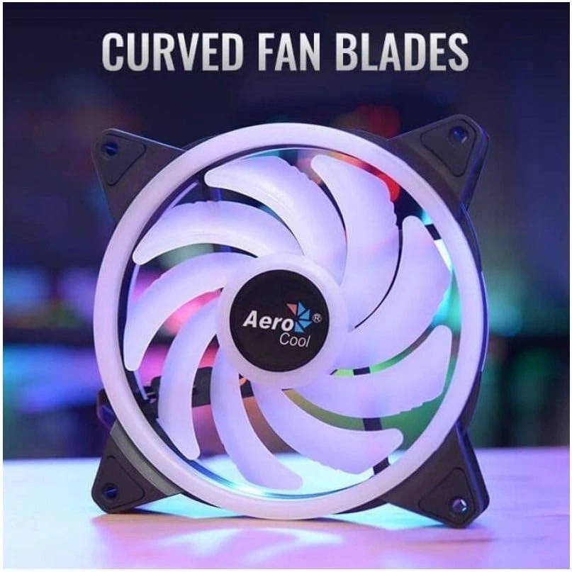 Aerocool Duo 14 ARGB LED PC Fan, 140 mm, 1000 rpm, Curved Fan Blades - Image 4 of 4
