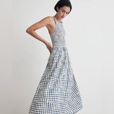Madewell Halter Tiered Midi Dress in Shibori Print Blue Ivory Women’s Medium