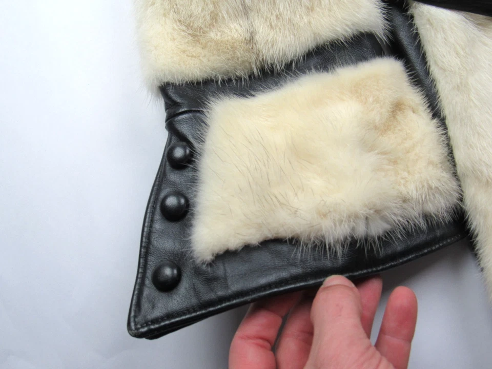 Vtg 60s 70s Switzer's Fur & Leather Coat Mod Luxury Fox / Mink ? Belted Jacket - Image 4 of 4