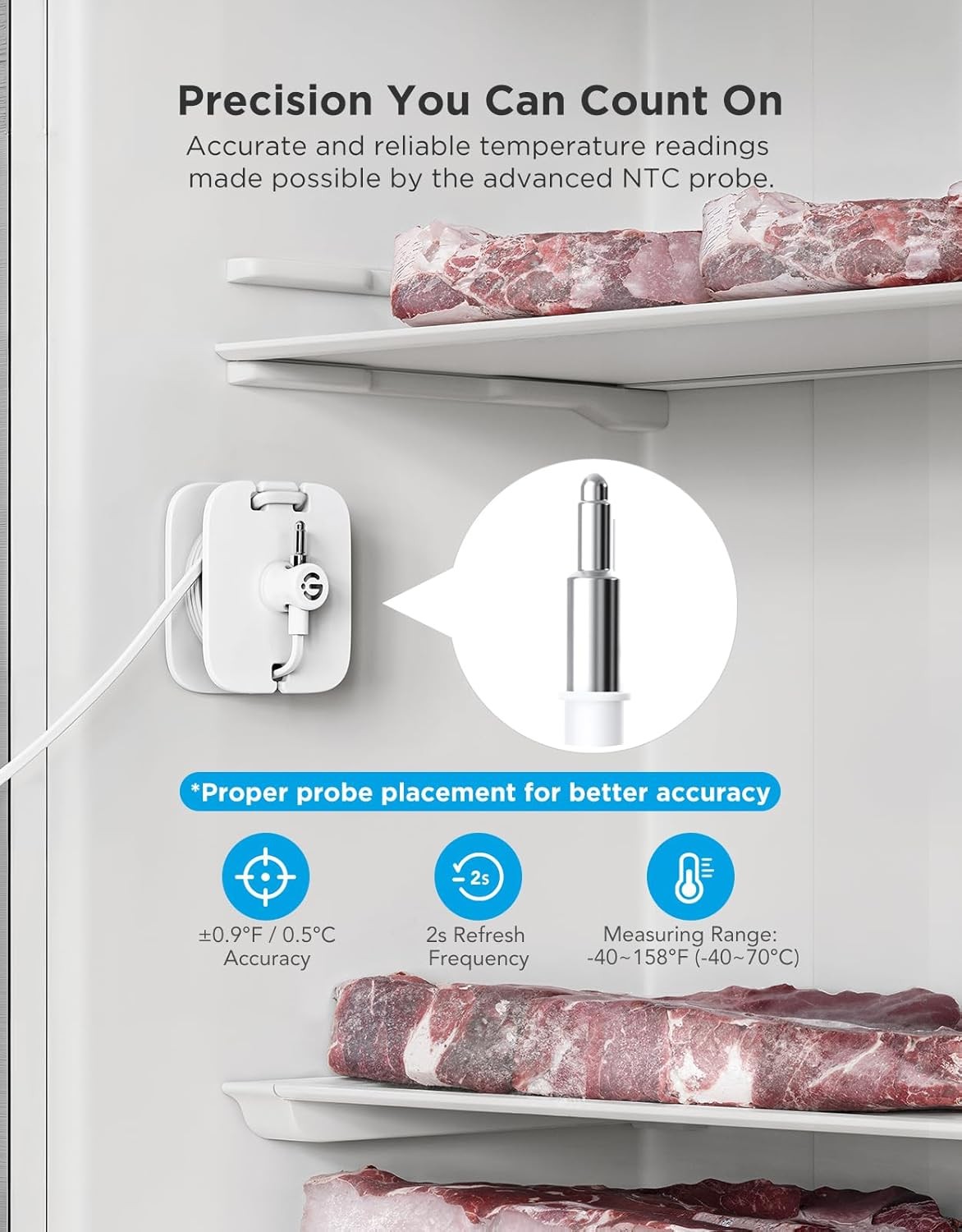 Wifi Refrigerator Thermometer with Alarm, Wireless Digital Freezer Temperature G