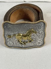 Nocona Western Running Horse Roped Edge Belt Buckle 3757452 With Leather Belt