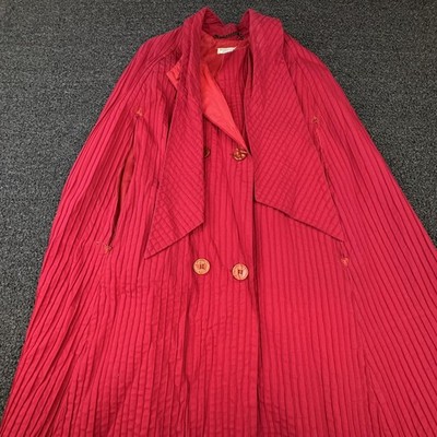Vtg TUXSTER Cape Womens Medium Red Pleated Collared Lined Button Long Sleeveless