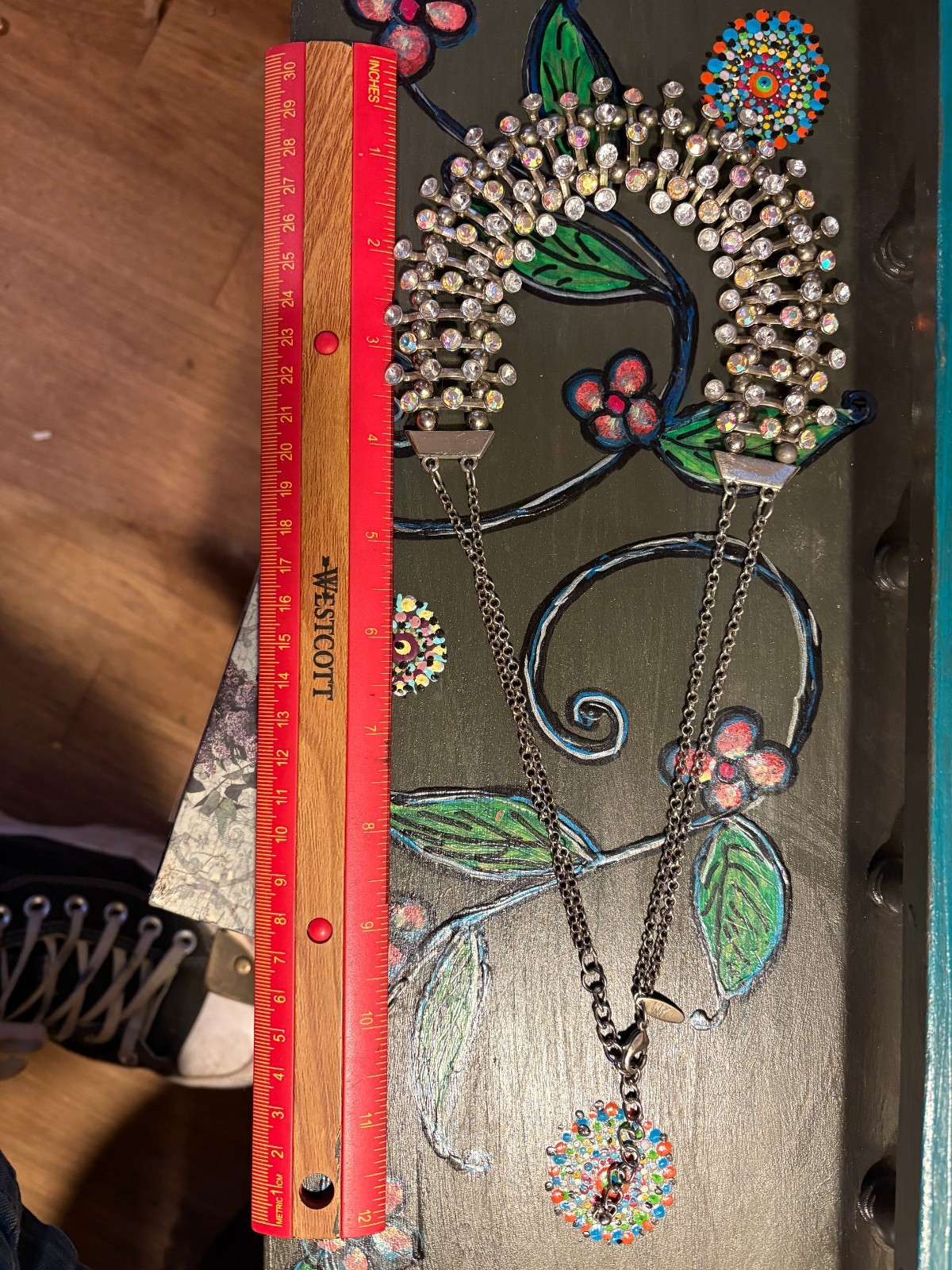 NY Rhinestone Silver Tone Statement Necklace - image 7