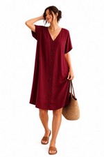 Madewell Lightspun Button Front Shift Dress Burgundy V-Neck 100% Viscose Size M