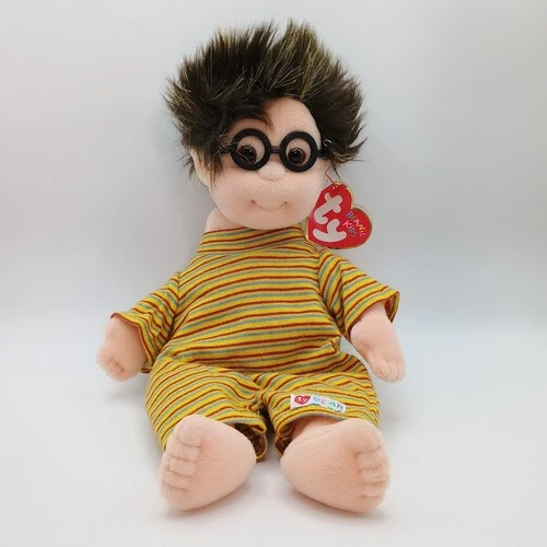 Vintage Ty Beanie Kids Specs Boy Doll Plush Yellow Striped Outfit Glasses