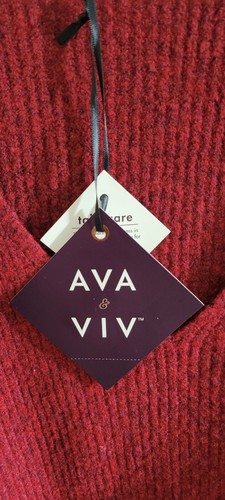 Ava & Viv Women V-Neck Soft Ribbed Knit Pullover Sweater Size 2X Burgundy NWT - Picture 2 of 11