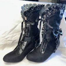 Women's Victorian boots, thick heels, lace-up, cute bow knot