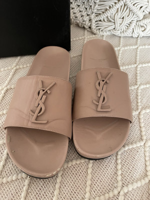 Original Yves Saint Laurent YSL Slipper Sandalen Leder Nude