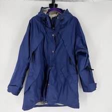 REI GORE-TEX Vintage Rain Jacket Womens XL Blue Hooded Lined Waterproof Full Zip