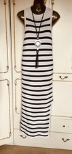 RIVER ISLAND UK 10 ( 8 / 10 ) Navy Blue / Cream Stripe Knitted Maxi Dress NWOT