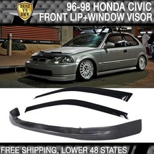 Fits 96-98 Honda Civic Hatchback Pu Ctr Front Bumper Lip 2pcs Window Visors