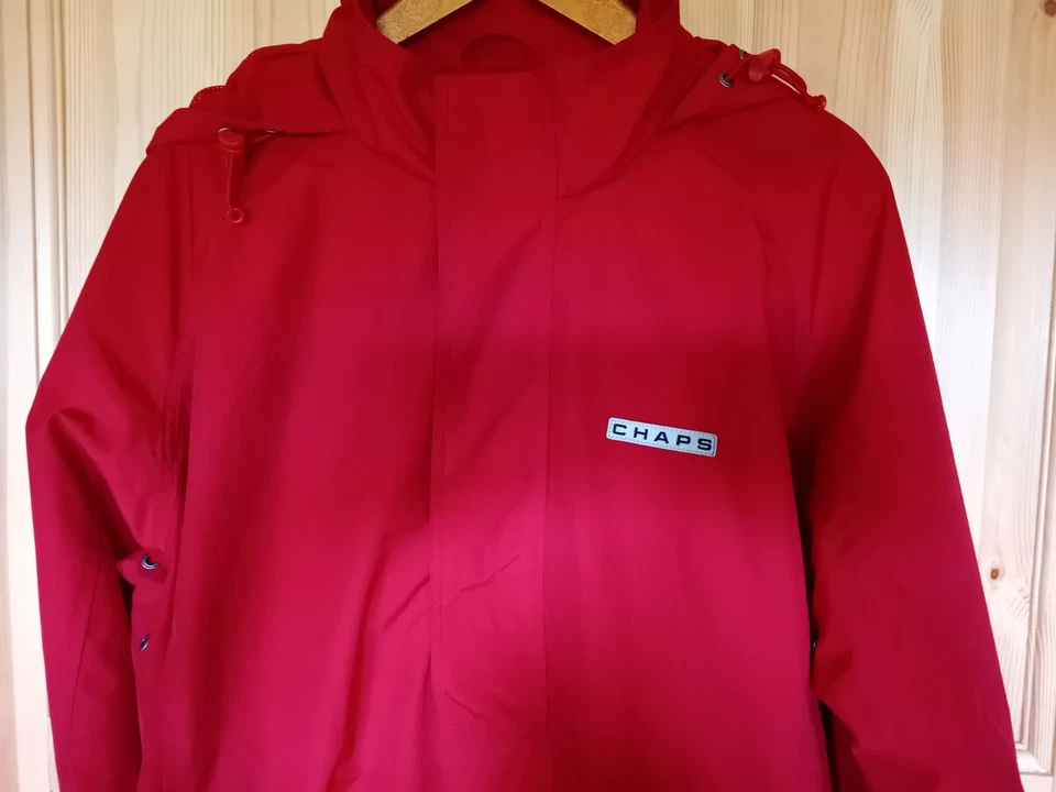 CHAPS 1/2 Zip Red Hoodie Nylon, Pockets hooded, Equestrian outdoor Size L ex con - Image 2 of 4
