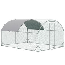 Chicken Run Silver 2.8x3.8x2m Galvanised Steel Oxford Cover Plastic Mesh Panels