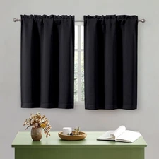 Black Kitchen Curtains 36 Inch Length, Short Blackout Small Thermal Insulated...