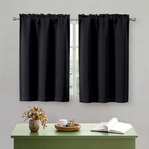 Black Kitchen Curtains 36 Inch Length, Short Blackout Small Thermal Insulated... - Picture 1 of 2