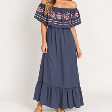 Knox Rose Womens Dress Blue Off The Shoulder Size Small Flower Summer Fall