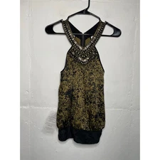 NEW Vintage BEBE Silk Halter Blouse Beaded Size Small Green Brown 