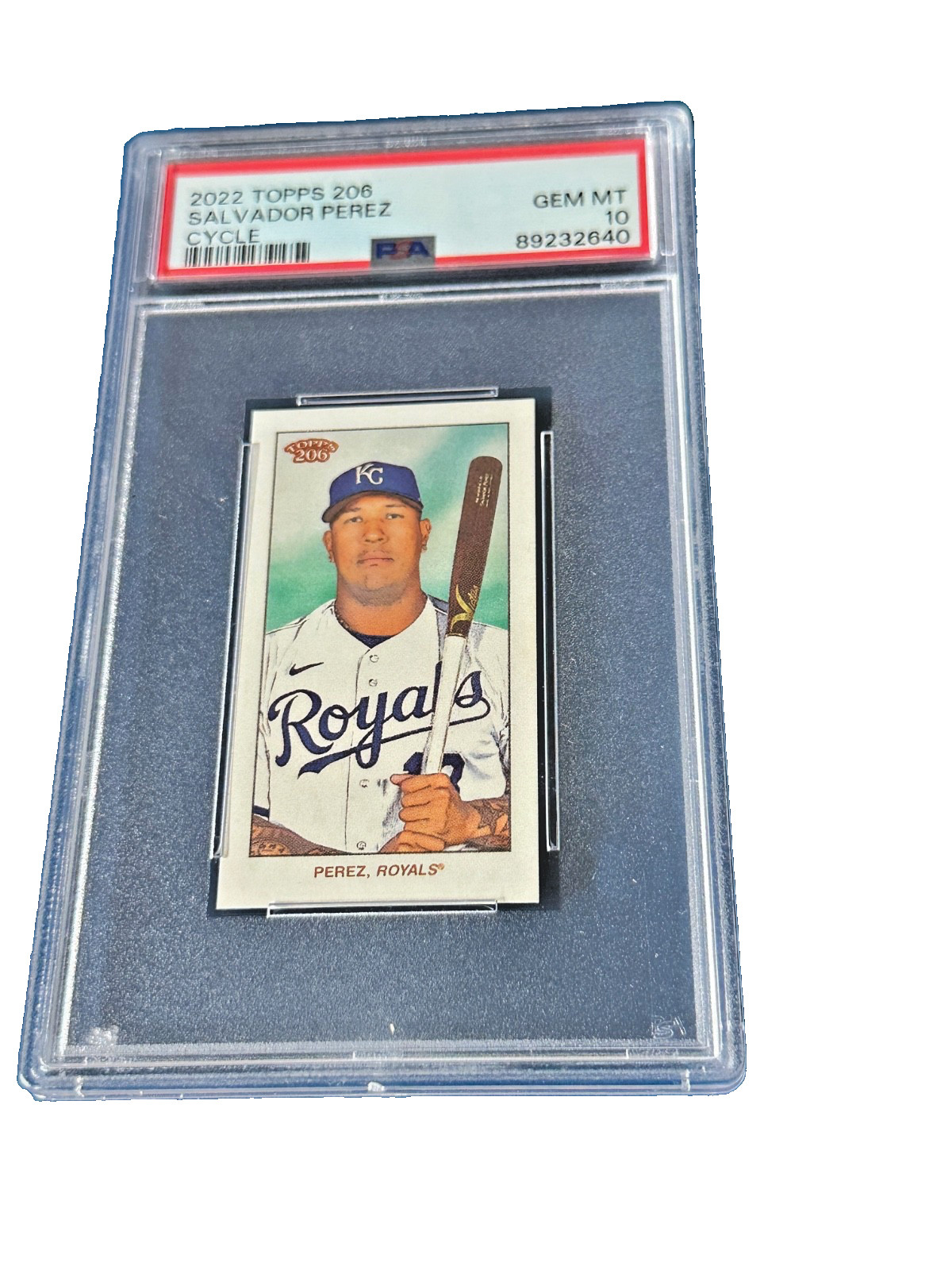 2022 Salvador Perez Topps T206 Wave 4 Cycle Back Parallel Print Run 25 PSA 10