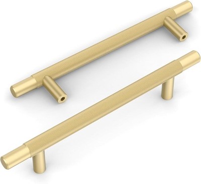 Asidrama 5 Inch 128mm Knurled Kitchen Cabinet 5'' Hole Center Brushed Gold 10 Pck