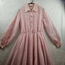 Vintage 60's Jack Bryan Dress Sz 7 Tea Party Pink Maxi Long Sleeve Missing Belt