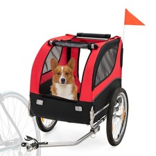 Foldable Pet Cart Dog Bike Trailer w/ 3 Entrances for Travel Red
