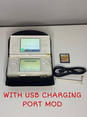 Nintendo DS Lite   USB-C Charging Mod | Mario Party DS | Carry Case | White