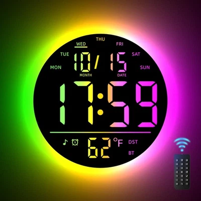 EASYERA 10" Large Digital Wall Clock with Remote Control, Music Sync RGB Atmosphere L...