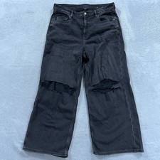 American Eagle Jeans Women's 16 Short Super High Rise Baggy Wide Leg Distressed