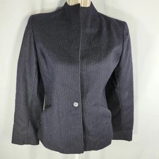 Peabody House International 100 Wool Navy Pin Stripe Collarless Blazer Size 7/8