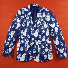 NEW SUSLO COUTURE Boys Kids Holiday Snowman AOP Blazer Jacket Size Small 8 