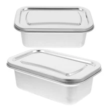 2 Pcs Ice Cream Box Storage Container Metal Cup Leak Proof Holder