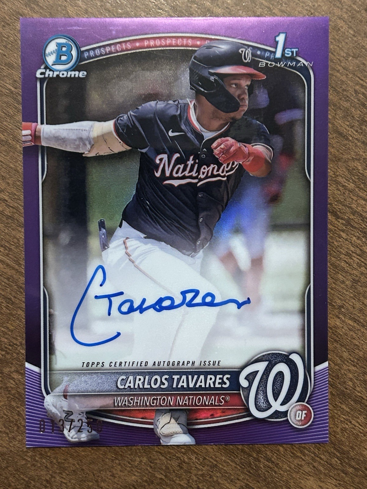 Carlos Tavares 2025 Bowman Chrome 1st Prospect AUTO Purple Refractor #/250