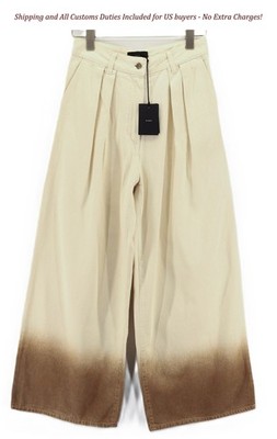 ALANUI Women's Jeans W26 Bright Hues Beige Brown Wide Zip-Up Pure RRP599 -