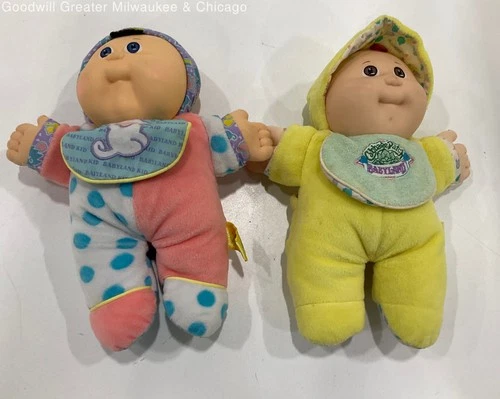 VTG 1987 Cabbage Patch Kids Babyland Pink & Yellow Stuffed Dolls