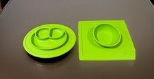 EZ PZ Mat Bundle 2 : Mini Plate And Bowl Silicone Baby Feeding Suction: Green
