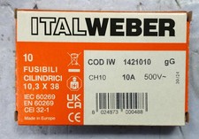 FUSIBILE CILINDRICO ITALWEBER 10X38 10A 1421010 CONFEZIONE DA 10PZ 10 PEZZI 500V