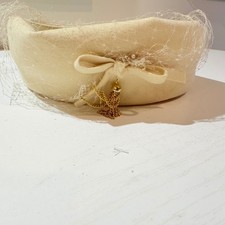 Jonquil Original Womens Cream Felt Bow Veil Tassel Pillbox Hat