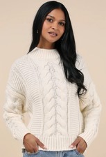 Lulus Women s Ivory Cream Cable Knit Sweater Size M New
