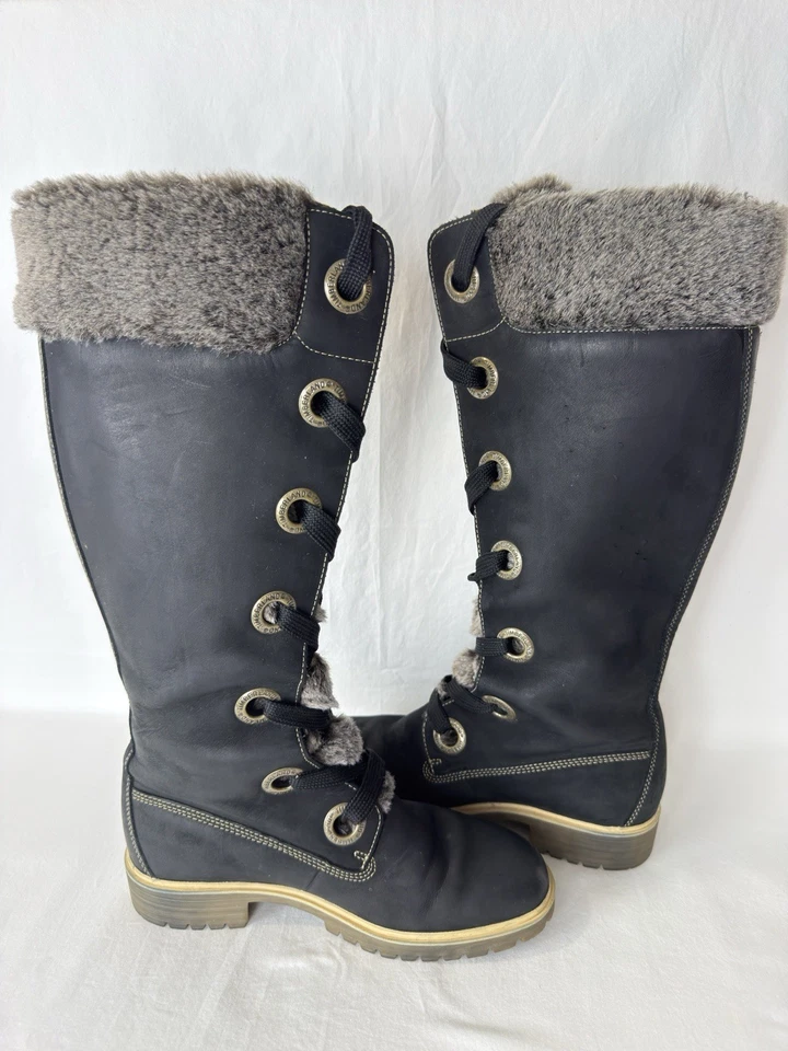 Timberland Botas Altas Cálidas Negras 6.5 M Forradas de Piel Cuero Hasta la Rodilla Con Cordones Mirney Foto 4 de 4