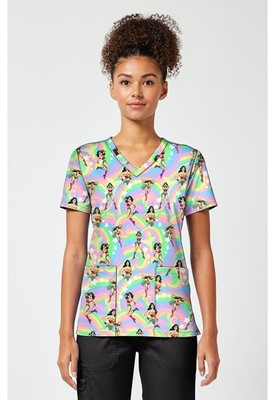 Wonder Women Cherokee Scrubs Tooniforms Disney V Neck Top TF796 DMZD