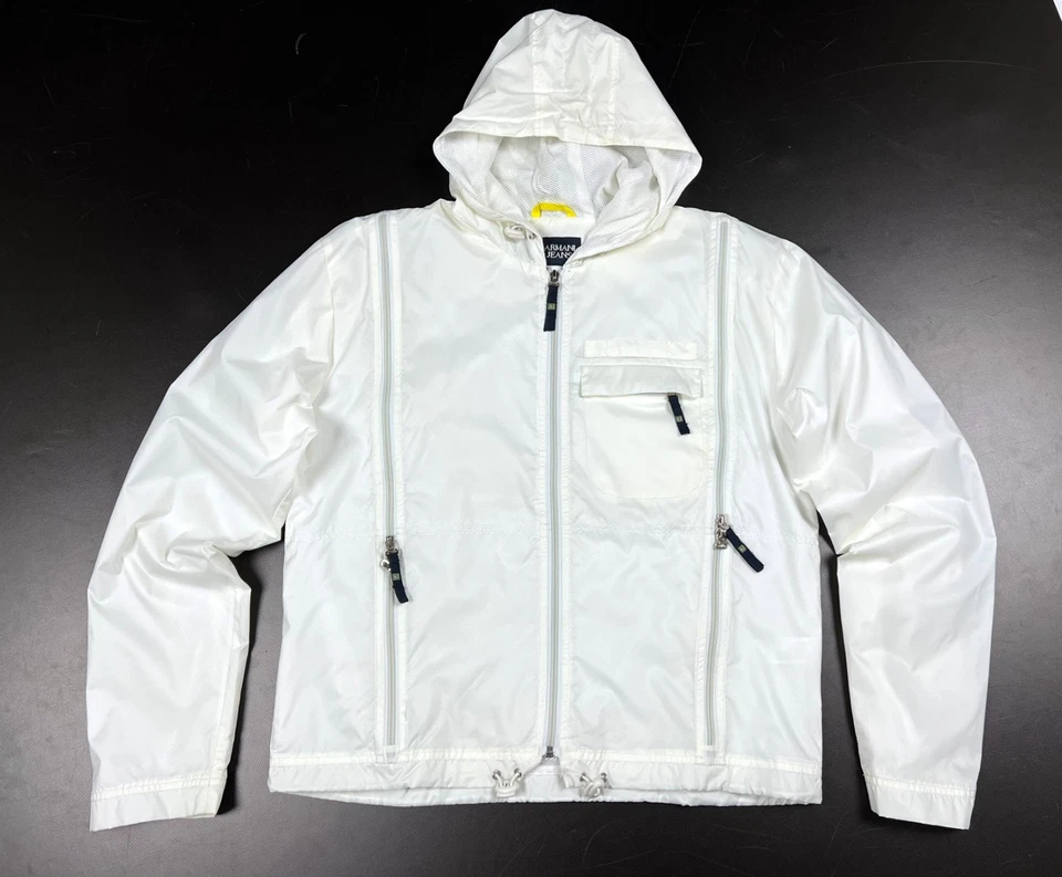 Vintage Men's ARMANI Jeans Logo White Nylon Lightweight Windbreaker Jacket - S/M - Image 4 of 4