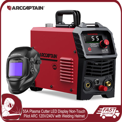ARCCAPTAIN Plasma Cutter 55A LED Display HF Pilot ARC Non-Touch & Welding Helmet